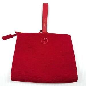Giorgio Armani Red Leather Logo Wristlet Clutch Cosmetic Bag Pouch Zip Purse